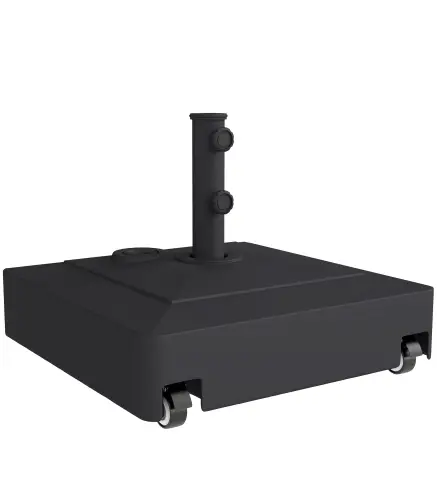 Base para Sombrilla Cuadrada con Ruedas para Sombrilla de Postes Ø35/38/48 mm, Rellenable Arena 61kg o Agua 40kg Negro