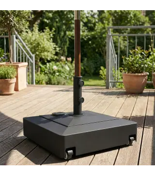 Base para Sombrilla Cuadrada con Ruedas para Sombrilla de Postes Ø35/38/48 mm, Rellenable Arena 61kg o Agua 40kg Negro