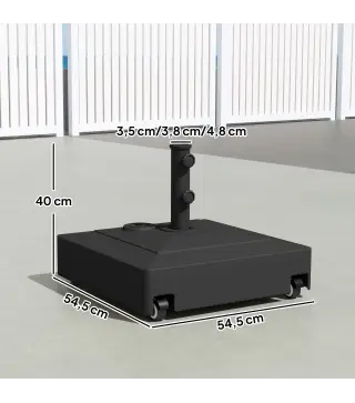 Base para Sombrilla Cuadrada con Ruedas para Sombrilla de Postes Ø35/38/48 mm, Rellenable Arena 61kg o Agua 40kg Negro