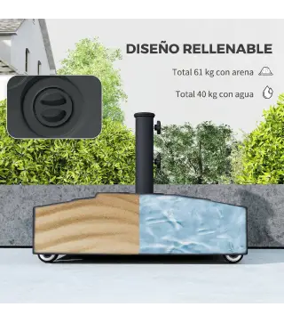 Base para Sombrilla Cuadrada con Ruedas para Sombrilla de Postes Ø35/38/48 mm, Rellenable Arena 61kg o Agua 40kg Negro