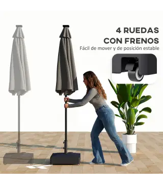 Base para Sombrilla Cuadrada con Ruedas para Sombrilla de Postes Ø35/38/48 mm, Rellenable Arena 61kg o Agua 40kg Negro