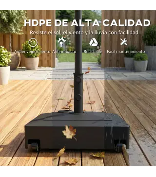 Base para Sombrilla Cuadrada con Ruedas para Sombrilla de Postes Ø35/38/48 mm, Rellenable Arena 61kg o Agua 40kg Negro
