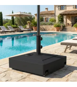 Base para Sombrilla Cuadrada con Ruedas para Sombrilla de Postes Ø35/38/48 mm, Rellenable Arena 61kg o Agua 40kg Negro