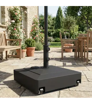 Base para Sombrilla Cuadrada con Ruedas para Sombrilla de Postes Ø35/38/48 mm, Rellenable Arena 61kg o Agua 40kg Negro