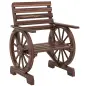 Silla de Jardín de Madera con Brazos de Rueda de Carreta Asiento Ancho con Listones y Respaldo Inclinado Carbonizado