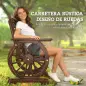 Silla de Jardín de Madera con Brazos de Rueda de Carreta Asiento Ancho con Listones y Respaldo Inclinado Carbonizado