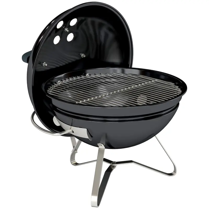 Barbacoa de Carbón Portátil Barbacoa de Carbón Redonda Tapa con Soporte Rejilla Ventilación Ajustable Ø41x44 cm Negro