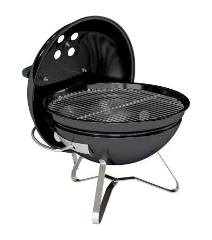 Barbacoa de Carbón Portátil Barbacoa de Carbón Redonda Tapa con Soporte Rejilla Ventilación Ajustable Ø41x44 cm Negro