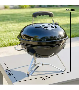 Barbacoa de Carbón Portátil Barbacoa de Carbón Redonda Tapa con Soporte Rejilla Ventilación Ajustable Ø41x44 cm Negro