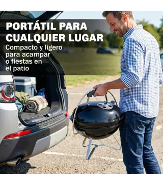 Barbacoa de Carbón Portátil Barbacoa de Carbón Redonda Tapa con Soporte Rejilla Ventilación Ajustable Ø41x44 cm Negro