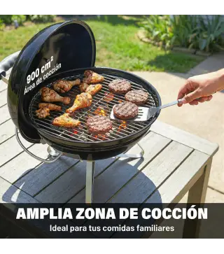 Barbacoa de Carbón Portátil Barbacoa de Carbón Redonda Tapa con Soporte Rejilla Ventilación Ajustable Ø41x44 cm Negro