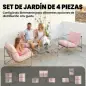 Conjunto de Jardín Exterior de 4 Piezas con Sofá de 2 Plazas 2 Sillones Mesa de Vidrio Templado Cojines Gruesos Rosa