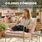 Conjunto de Jardín Exterior de 4 Piezas con Sofá de 2 Plazas 2 Sillones Mesa de Vidrio Templado Cojines Gruesos Rosa