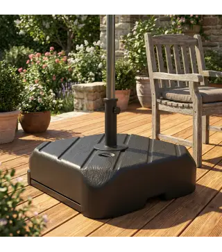 Base para Sombrilla con Ruedas Asa Telescópica para Postes Ø38 mm Ø48 mm Rellenable de Arena 72 kg o Agua 45 Litros