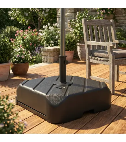 Base para Sombrilla con Ruedas Asa Telescópica para Postes Ø38 mm Ø48 mm Rellenable de Arena 72 kg o Agua 45 Litros