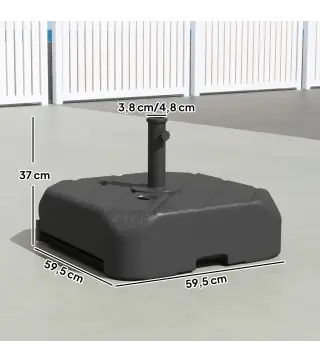 Base para Sombrilla con Ruedas Asa Telescópica para Postes Ø38 mm Ø48 mm Rellenable de Arena 72 kg o Agua 45 Litros