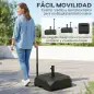 Base para Sombrilla con Ruedas Asa Telescópica para Postes Ø38 mm Ø48 mm Rellenable de Arena 72 kg o Agua 45 Litros