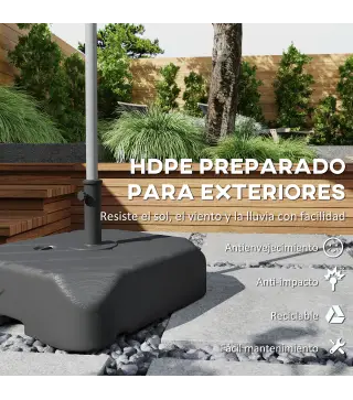 Base para Sombrilla con Ruedas Asa Telescópica para Postes Ø38 mm Ø48 mm Rellenable de Arena 72 kg o Agua 45 Litros