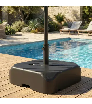 Base para Sombrilla con Ruedas Asa Telescópica para Postes Ø38 mm Ø48 mm Rellenable de Arena 72 kg o Agua 45 Litros
