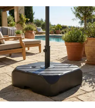 Base para Sombrilla con Ruedas Asa Telescópica para Postes Ø38 mm Ø48 mm Rellenable de Arena 72 kg o Agua 45 Litros