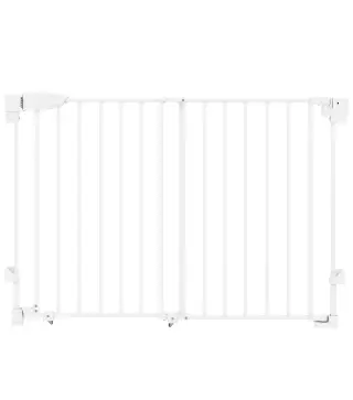 Barrera de Seguridad para Perros 74,5-111,5 cm Puerta para Perros para Escaleras con Pestillo Cierre Automático Blanco