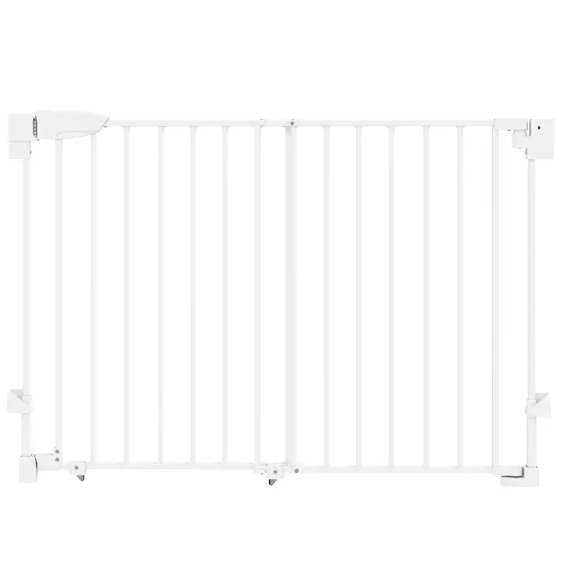 Barrera de Seguridad para Perros 74,5-111,5 cm Puerta para Perros para Escaleras con Pestillo Cierre Automático Blanco