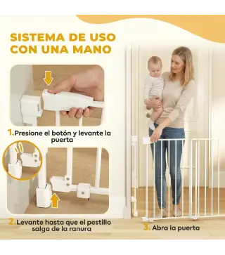 Barrera de Seguridad para Perros 74,5-111,5 cm Puerta para Perros para Escaleras con Pestillo Cierre Automático Blanco