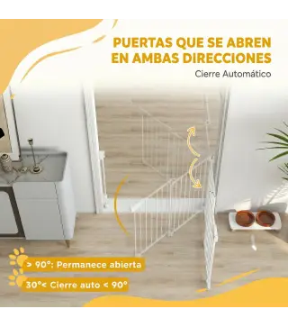 Barrera de Seguridad para Perros 74,5-111,5 cm Puerta para Perros para Escaleras con Pestillo Cierre Automático Blanco