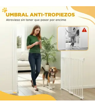 Barrera de Seguridad para Perros 74,5-111,5 cm Puerta para Perros para Escaleras con Pestillo Cierre Automático Blanco