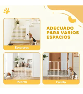 Barrera de Seguridad para Perros 74,5-111,5 cm Puerta para Perros para Escaleras con Pestillo Cierre Automático Blanco