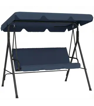 Balancín de Jardín Exterior Columpio de 3 Plazas con Toldo Ajustable y Marco de Acero 172x118x153 cm Azul Marino