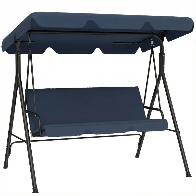 Balancín de Jardín Exterior Columpio de 3 Plazas con Toldo Ajustable y Marco de Acero 172x118x153 cm Azul Marino