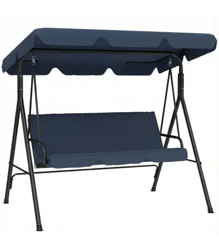 Balancín de Jardín Exterior Columpio de 3 Plazas con Toldo Ajustable y Marco de Acero 172x118x153 cm Azul Marino
