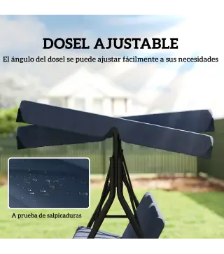 Balancín de Jardín Exterior Columpio de 3 Plazas con Toldo Ajustable y Marco de Acero 172x118x153 cm Azul Marino