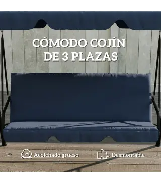 Balancín de Jardín Exterior Columpio de 3 Plazas con Toldo Ajustable y Marco de Acero 172x118x153 cm Azul Marino