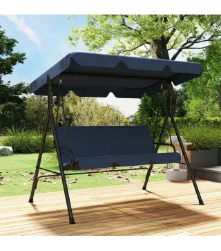 Balancín de Jardín Exterior Columpio de 3 Plazas con Toldo Ajustable y Marco de Acero 172x118x153 cm Azul Marino