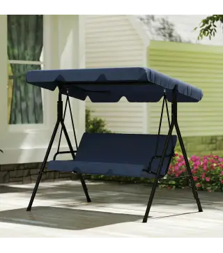 Balancín de Jardín Exterior Columpio de 3 Plazas con Toldo Ajustable y Marco de Acero 172x118x153 cm Azul Marino