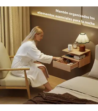 Juego de 2 Mesitas de Noche Flotantes con Cajón Montado en la Pared 35x32x22,5 cm Roble