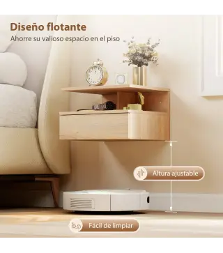 Juego de 2 Mesitas de Noche Flotantes con Cajón Montado en la Pared 35x32x22,5 cm Roble