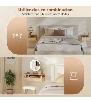 Juego de 2 Mesitas de Noche Flotantes con Cajón Montado en la Pared 35x32x22,5 cm Roble