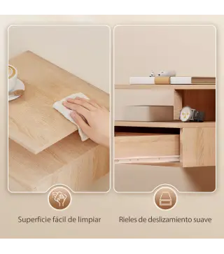 Juego de 2 Mesitas de Noche Flotantes con Cajón Montado en la Pared 35x32x22,5 cm Roble