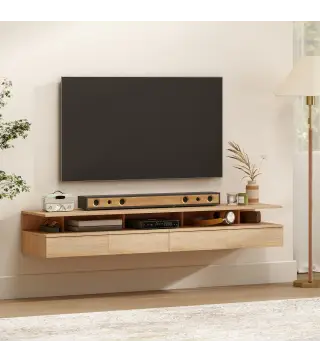 Juego de 2 Mesitas de Noche Flotantes con Cajón Montado en la Pared 35x32x22,5 cm Roble