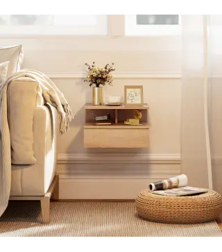 Juego de 2 Mesitas de Noche Flotantes con Cajón Montado en la Pared 35x32x22,5 cm Roble