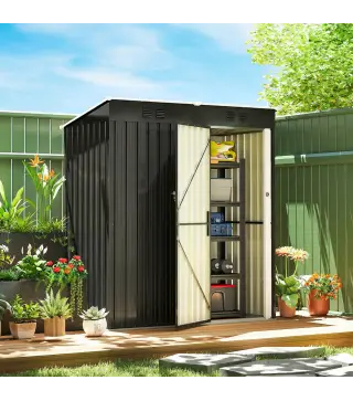 Cobertizo de Jardín Exterior 1,37 m² 163x90x179 cm con Puerta con Pestillo y Ranuras de Ventilación Gris Oscuro