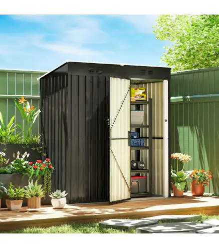 Cobertizo de Jardín Exterior 1,37 m² 163x90x179 cm con Puerta con Pestillo y Ranuras de Ventilación Gris Oscuro