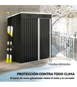 Cobertizo de Jardín Exterior 1,37 m² 163x90x179 cm con Puerta con Pestillo y Ranuras de Ventilación Gris Oscuro