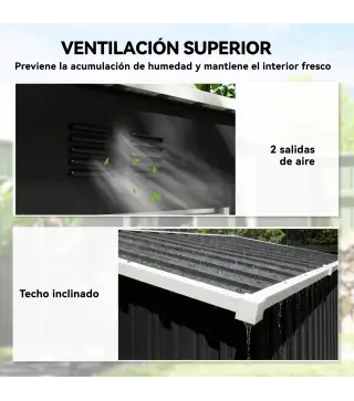 Cobertizo de Jardín Exterior 1,37 m² 163x90x179 cm con Puerta con Pestillo y Ranuras de Ventilación Gris Oscuro