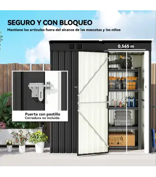 Cobertizo de Jardín Exterior 1,37 m² 163x90x179 cm con Puerta con Pestillo y Ranuras de Ventilación Gris Oscuro