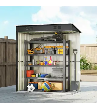 Cobertizo de Jardín Exterior 1,37 m² 163x90x179 cm con Puerta con Pestillo y Ranuras de Ventilación Gris Oscuro