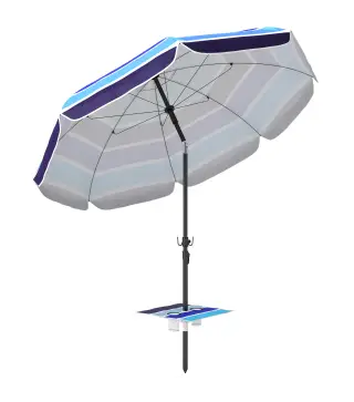 Sombrilla de Playa con Mesa Plegable y Portavasos Ø198 cm Altura Ajustable Inclinación Bolsa de Transporte Multicolor